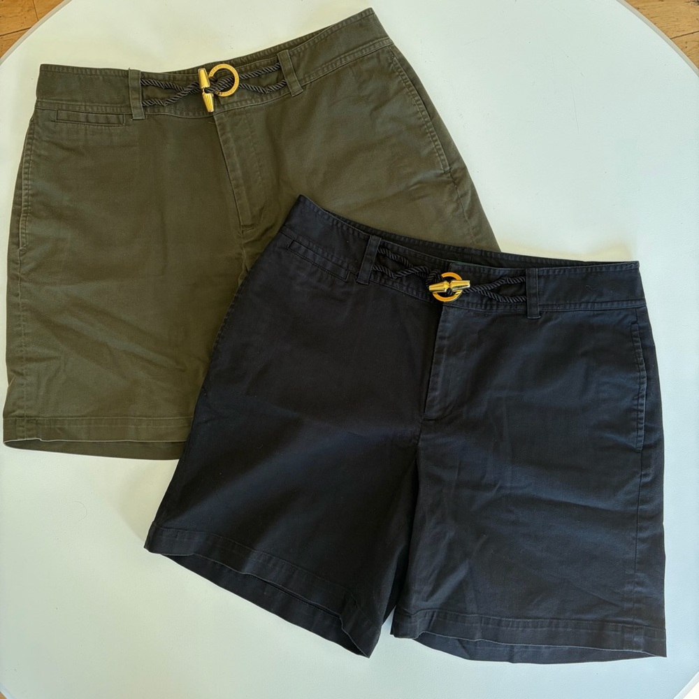Two pair LAUREN RALPH LAUREN cotton stretch Shorts - Black and Olive Gold Toggle